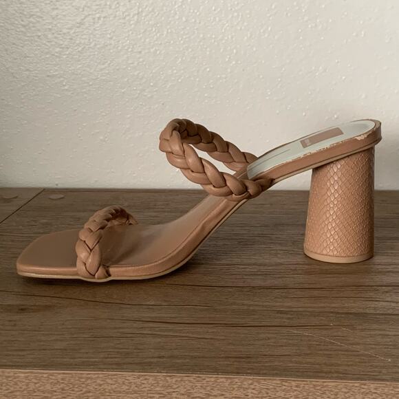 Dolce Vita Nairi Braided Strappy Sandal Heel 11 US Square Toe Tan Nude *Flaw - Picture 12 of 16